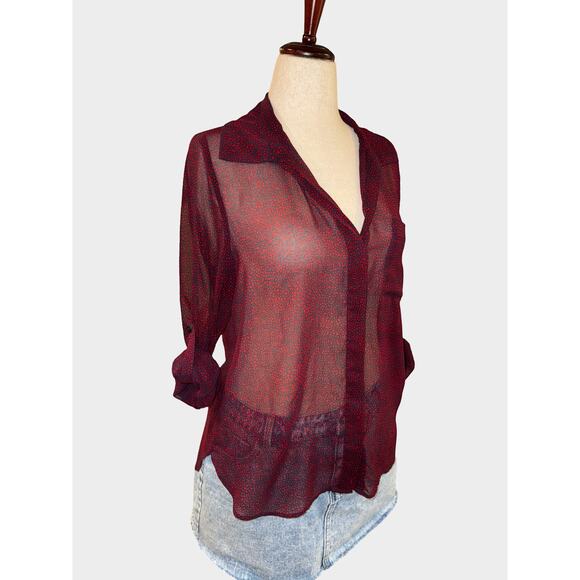 Women’s Tommy Hilfiger Semi Sheer Navy Red Print Blouse Size M - Picture 1 of 11